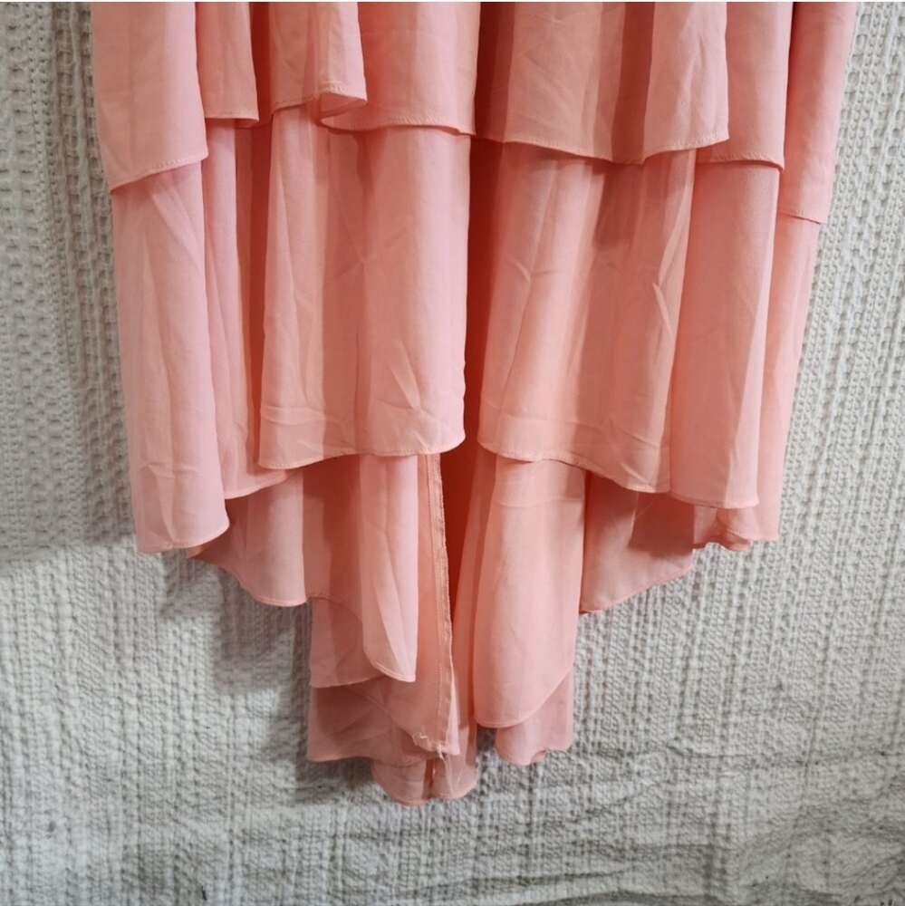 torrid | Apricot Lace Up High Low Ruffle Tier Layered Midi Dress - Picture 12 of 16